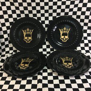 Halloween Gold Crown Skull Plates Set of 4